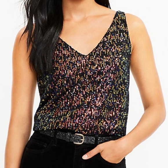 Loft Double V fully lined sequin top. NWT. Retail 99 - Picture 1 of 8